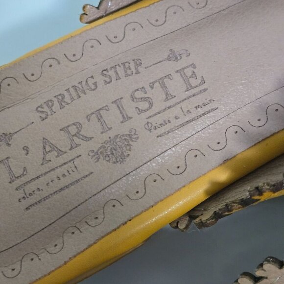 L'Artiste Spring Step Galatina-YM Hand-Painted Yellow Leather Mules Size 42 - Picture 6 of 8